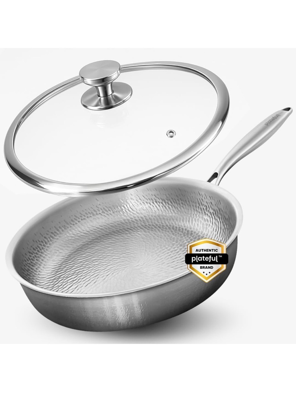 Plateful Titanium Frying Pan with Glass Lid - Silver